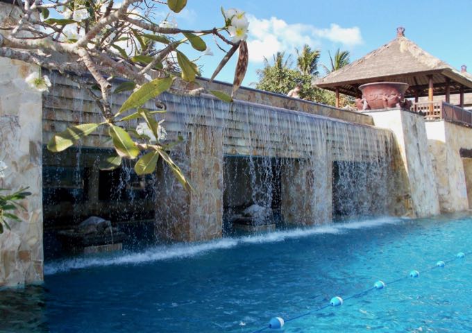 A large pool even has a waterfall feature.
