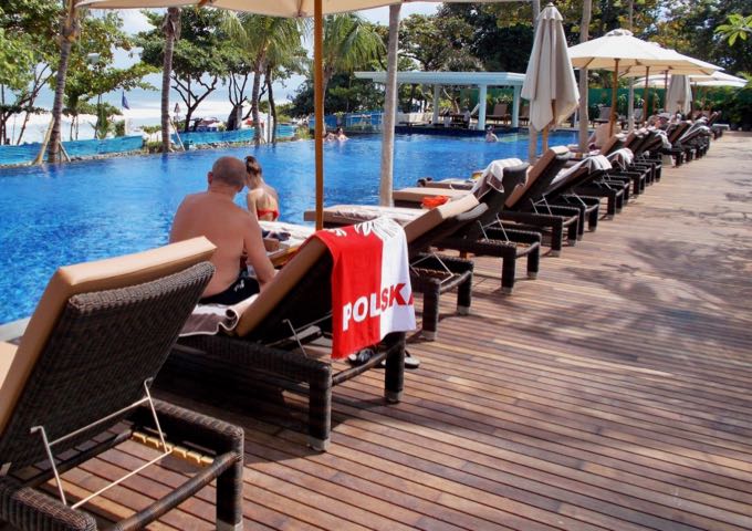 The pool is has wooden decks and plenty of shade.