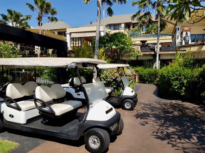 Guests can use buggies to travel across the vast resort.
