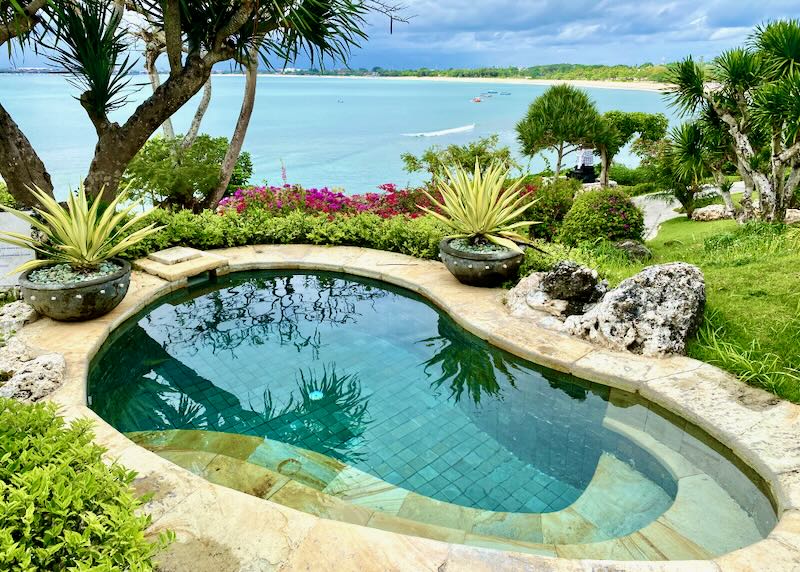 A private pool overlooks the ocean at Four Seasons Resort Bali at Jimbaran Bay.