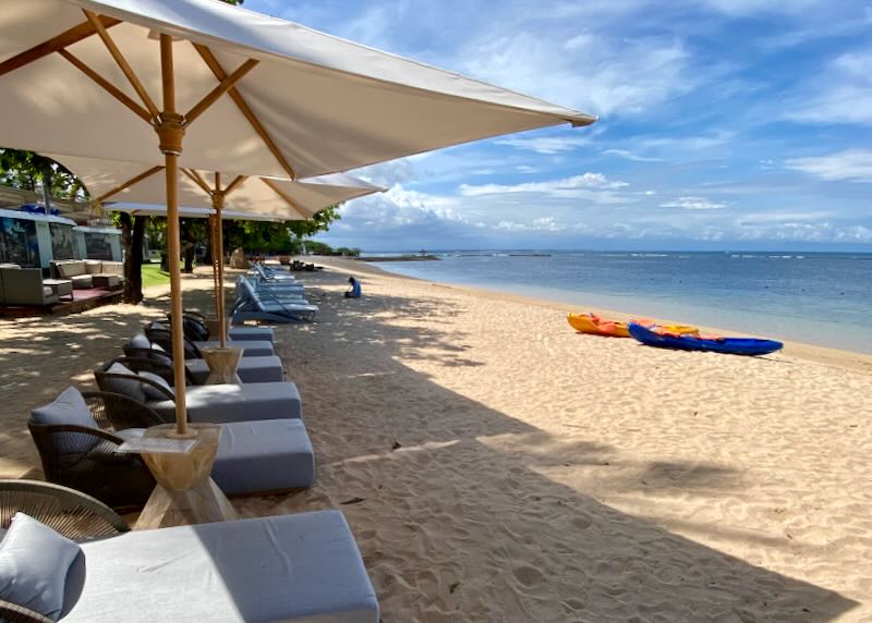 Chairs line the beach at the Westin Resort Nusa Dua in Bali.
