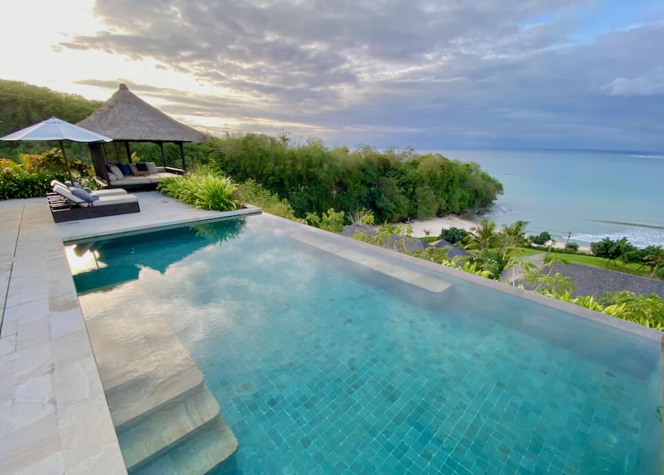 A private pool with a gazebo at Raffles Bali Resort.