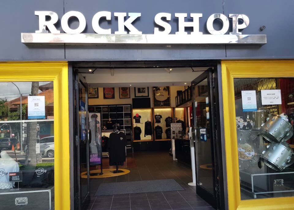 A sign outside the Rock Shop.