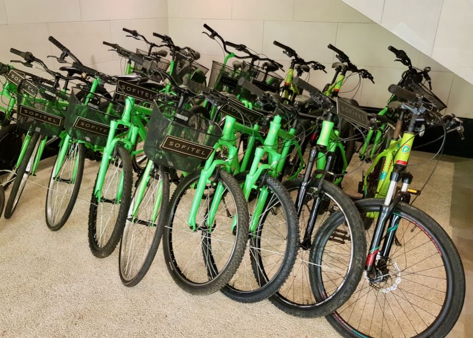 A row of bikes.