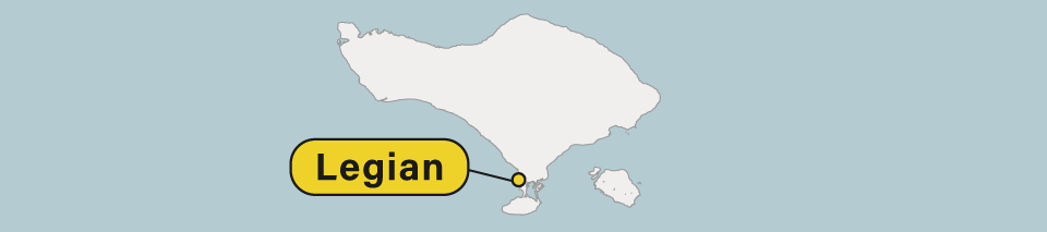 Map showing Legian in southern Bali.