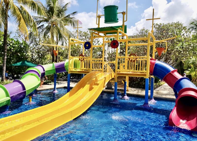 Waterslides in a children's pool.