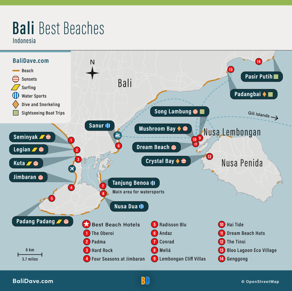 A map of the best beaches in Bali.
